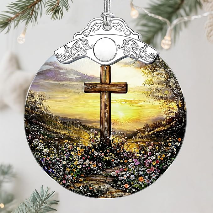 Cross Sunset Ornament, Christian Christmas Ornament, Religious Christmas Decor, Christian Home Decor, Gifts for Christians, Religious Gifts, Gift Idea, Easter & Xmas Gift