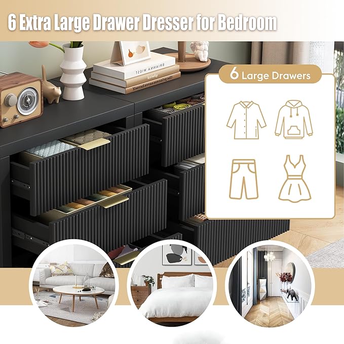 End Table with Storage, Wooden Farmhouse Nightstands with 3 Drawers, Bedside Table - Boho Tall Side Table Accent for Bedroom, Living Room, Black