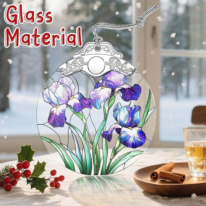 Stained Glass Iris Flowers Ornament: Christmas Decorations, Ornaments for Christmas Tree & Holiday Ornaments – Holiday Presents, Gift Exchange Ideas & Keepsake Gifts for Family, Coworkers & Friends