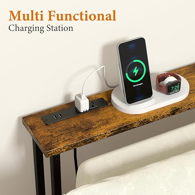 39" Sofa Table Narrow Long with Power Outlets & 2 USB Ports, Metal Frame Behind Couch Table Behind Sofa Perfect for Hallway, Living Room, Entrance Easy Assembly, 4.9' Extension Cord Included