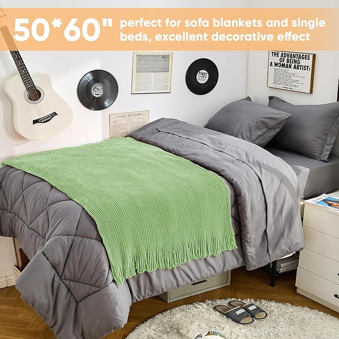 inhand Basil Throw Blanket for Couch Bed,Chunky Chenille Woven Soft Warm Christmas Blankets Gifts for Women with Tassels,Lightweight Cozy Boho Farmhouse Fall Winter Decor,50"x60",Medium Thick