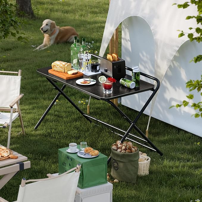 Huuger Folding Desk with 3-Level Adjustable Height and Tablet Slot, 32 Inch Foldable Computer Desk for Small Spaces, Space Saving, Writing Work Table for Home Office, Bedroom, Study, Black