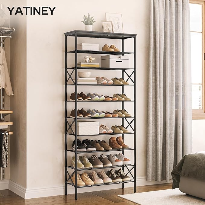 10 Tier Shoe Rack, Large Capacity Shoe Storage Organizer Holds 40 Pairs, Sturdy and Stable, for Entryway, Hallway, Closet, Dorm Room, Charcoal SS10BCG1