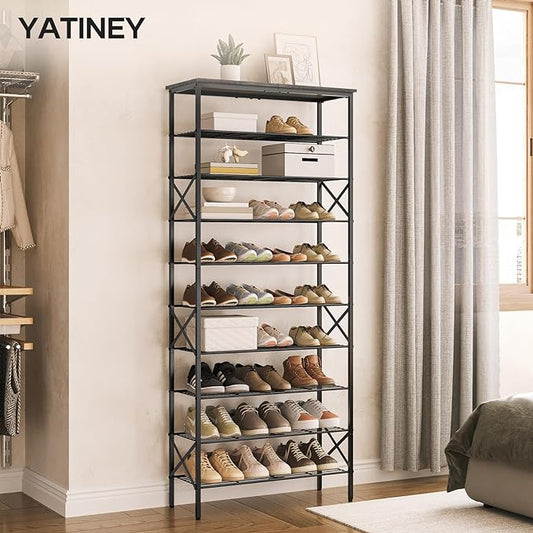 10 Tier Shoe Rack, Large Capacity Shoe Storage Organizer Holds 40 Pairs, Sturdy and Stable, for Entryway, Hallway, Closet, Dorm Room, Charcoal SS10BCG1