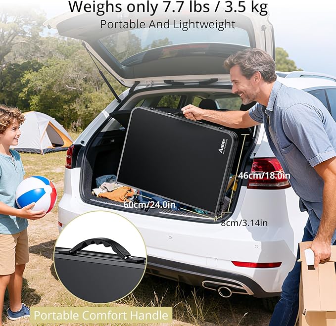 Anbte Folding Camping Table, 36" x 24" Portable Table Adjustable Height Max 28 inch Aluminum Folding Table with Storage Net, Lightweight, Portable Handle for Travel, Outdoor, Backyard (Black)