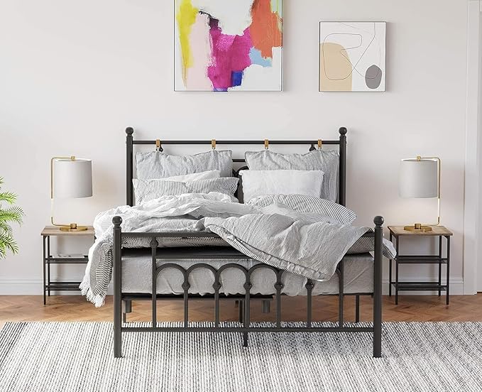 VASAGLE INDESTIC End Table, Nightstand with 2 Adjustable Mesh Shelves, Industrial Side Table for Living Room, Stable Metal Frame, Easy Assembly, Greige and Black ULET023B02