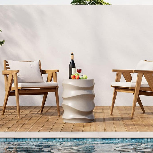 HOMPUS Outdoor Side Table Set of 2, Modern Vintage Garden Side Table, Round Concrete Accent Table for Indoor Outdoor Use, Grey