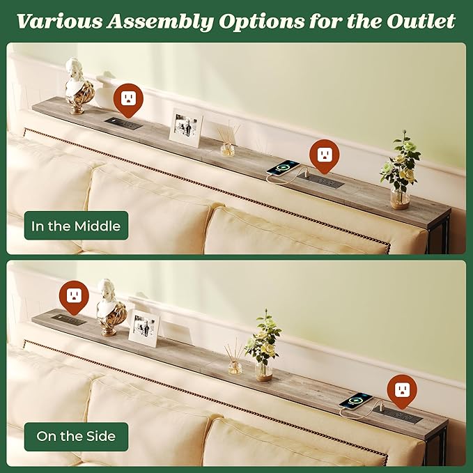 SUPERJARE 78.8 Inch Narrow Console Table with Outlet, Sofa Table Set of 2, Behind Couch Table, Long Entryway Tables with Charging Station, for Living Room, Oak