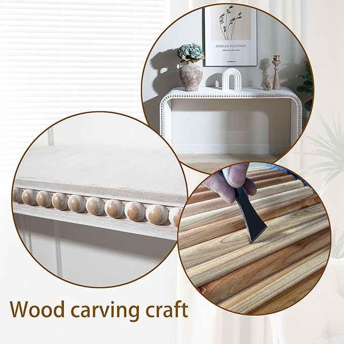 59" Wood Gray Console Table with Wood Beads, for Entryway, Hallway, Living Room, Foyer, Corridor, Office, Modern Curved Waterfall-Style