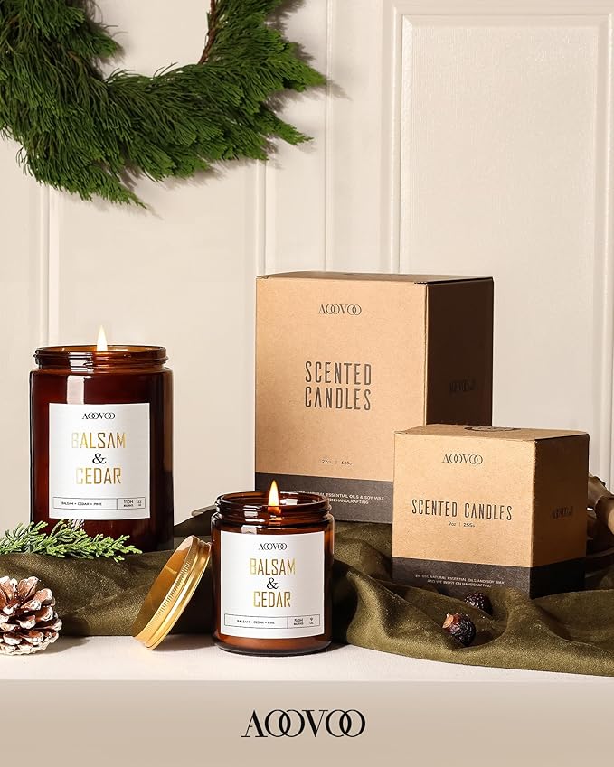 AOOVOO Balsam Cedar Candle - Large Pine Scented Soy Wax Aromatherapy Candles, 22oz