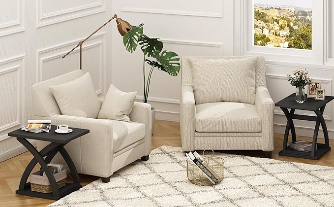 ChooChoo End Side Table Set of 2, Modern End Table with Storage Shelf, X-Design Side Table Living Room