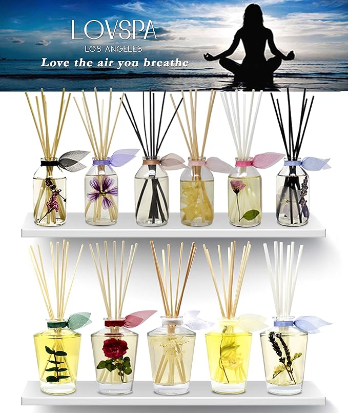 LOVSPA Reed Diffuser Set, Sage & Lemongrass Scented Oil Diffuser with Sticks, Home Fragrance Accessories for Bathroom Shelf Decor, Aroma Diffusers for Home or Office Desk, USA Made