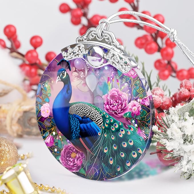 Peacock Stained Glass Hanging Ornament - Christmas Tree Decoration, Holiday Ornament, Home Decor Gift Idea