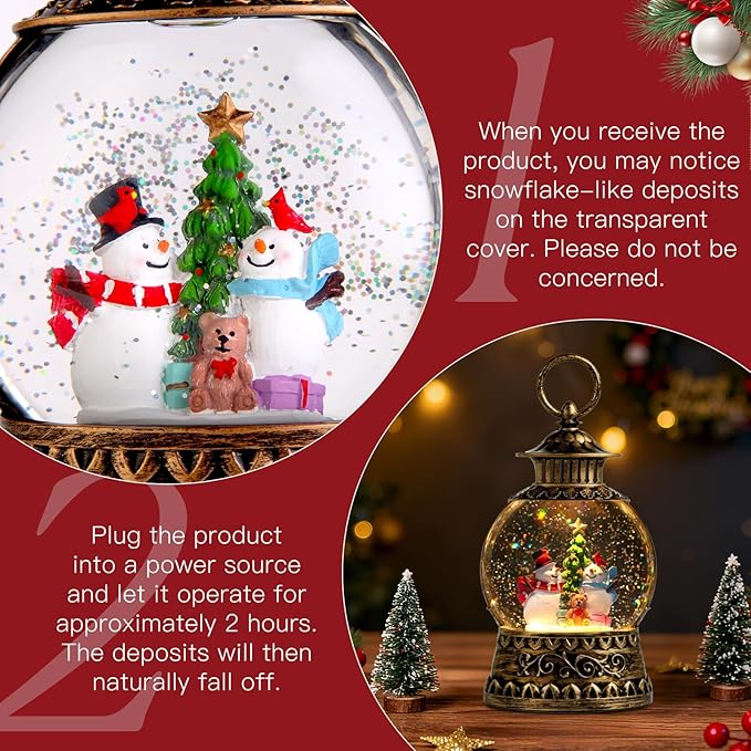 Christmas Snowman Snow Globe, Snowman Musical Snow Globe Lantern Lights with 6H Timer Battery & USB Powered, Retro Style Holiday Glitter Globe for Xmas Home Decoration Holiday Party Gifts
