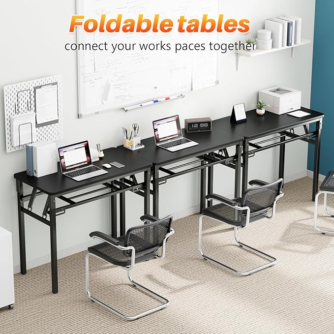 BYMECOST 31.5" Folding Desk, No Assembly Computer Desk, Small Foldable Table with Storage Shelf, Study Table for Small Space, Writing Desk Compact Desk for Home Office (Black, 31.5")