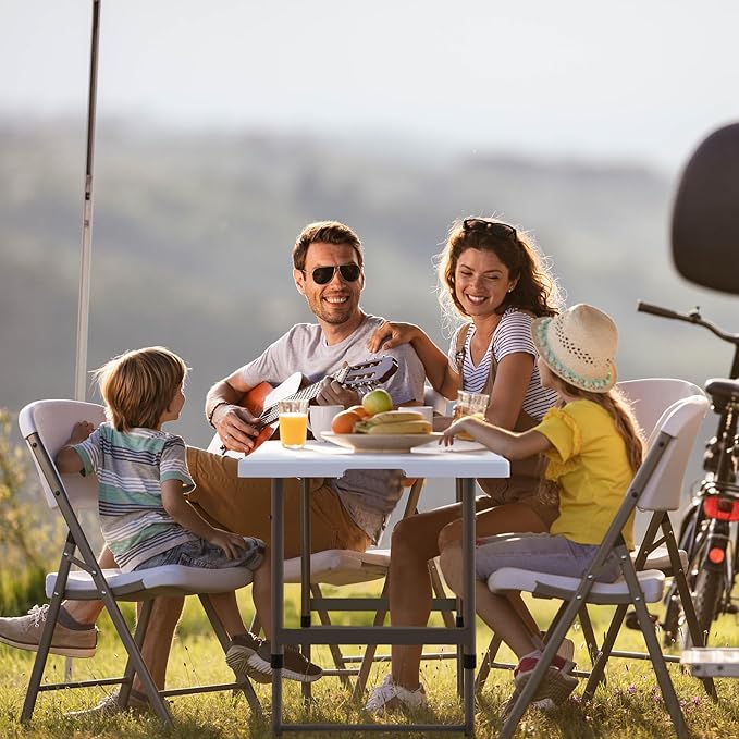 4FT（24" x 48"） Folding Table, Indoor Outdoor Heavy Duty Table with Carrying Handle,Placstic Fold up Table for Picnic, Party, Camping，Office - White (4FT)