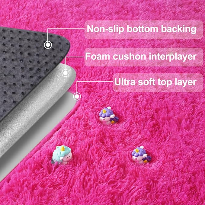 5x7 Area Rugs for Living Room, Large Fluffy Rug for Bedroom, Soft Shag Shaggy Fuzzy Carpets for Boys and Girls Dorm Room Home Decor (5ft x 7ft, Hot Pink)