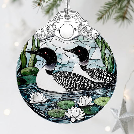 Loon Birds Stained Glass Ornament - Christmas Decorations for Tree | Christmas Ornaments | Holiday Ornament – Gifts for Bird Lovers | Holiday Party Gifts | Gift Ideas & Xmas Gift