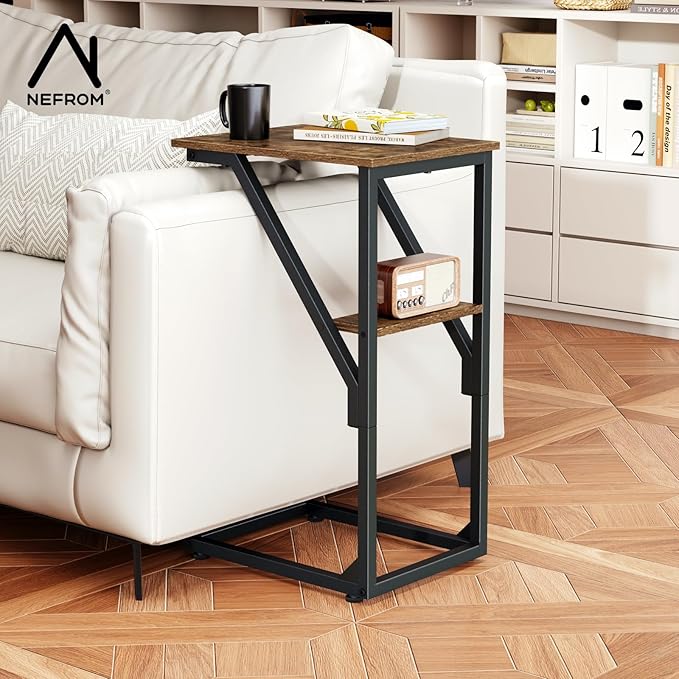 C-Shaped End Tables, TV Trays Set of 2, Small Side Table for Couch, Sofa Table for Living Room, Bedroom, Bedside ET-D-BR2