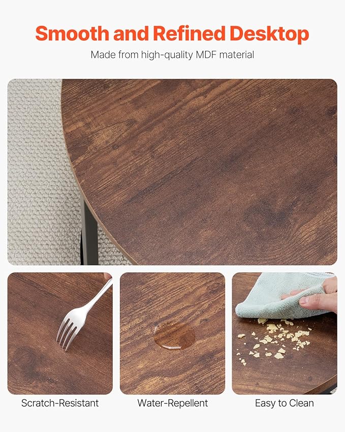 VEVOR Nesting Tables, Coffee Table Set of 2, 23.6 inch Round Coffee Table, Small Coffee Tables Night Stand with Metal Frame, for Living Room, Bedroom, Office (Brown & Black)