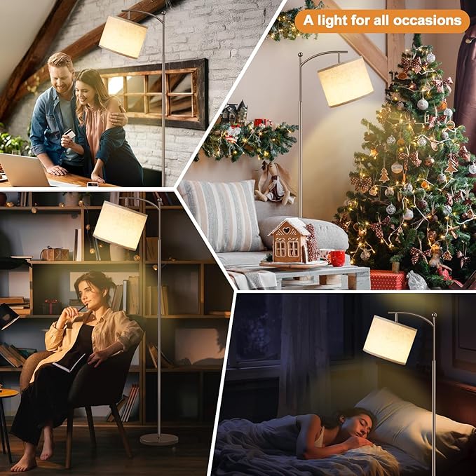 60" Floor Lamps for Living Room with 3 Color Temperatures, Adjustable Beige Shade with Brown Pole, Tall Lamps for Living Room Bedroom Office Classroom Dorm Room, 9W Bulb Included