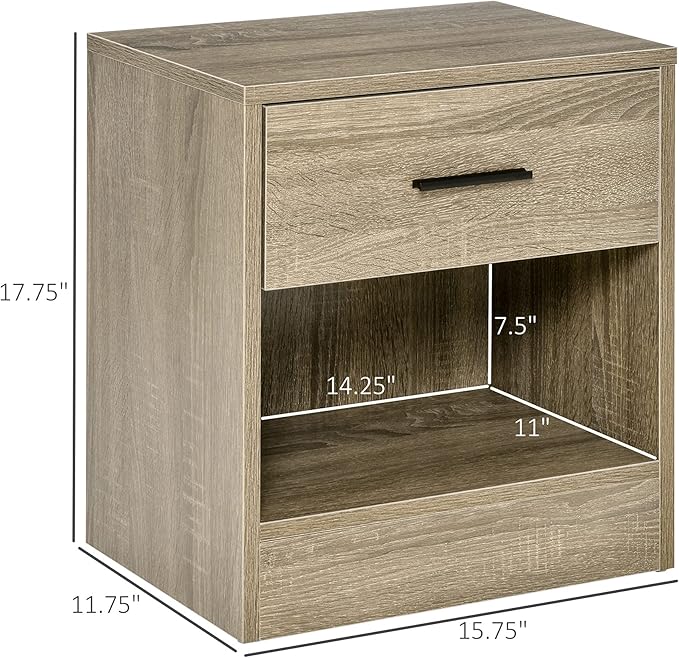 HOMCOM Modern Side Table, Accent Table with Drawer and Storage Shelf, End Table for Living Room, Gray Wood Grain