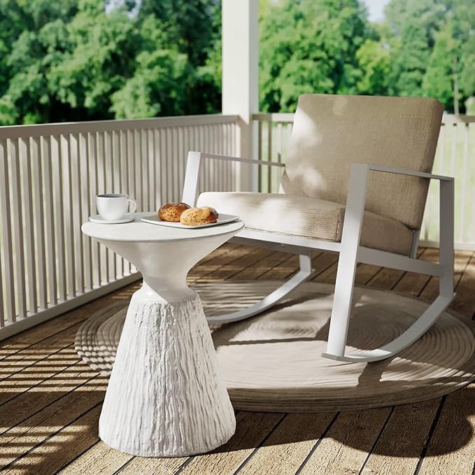 SUNBURY White Outdoor Side Table, Concrete Side Table Set of 2, Mushroom Side Table Plant Stand, End Table Accent Table Outside Marble Table Garden Stool for Patio, Poolside, White