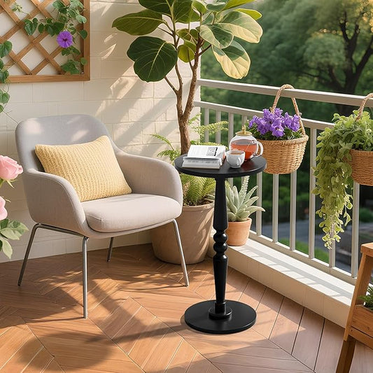 Round Side Table for Livingroom, Bedroom - Small Accent End Table Nightstand with Solid Wood Top and Pedestal Leg - Modern Drink Table for Small Spaces, Corners, Office