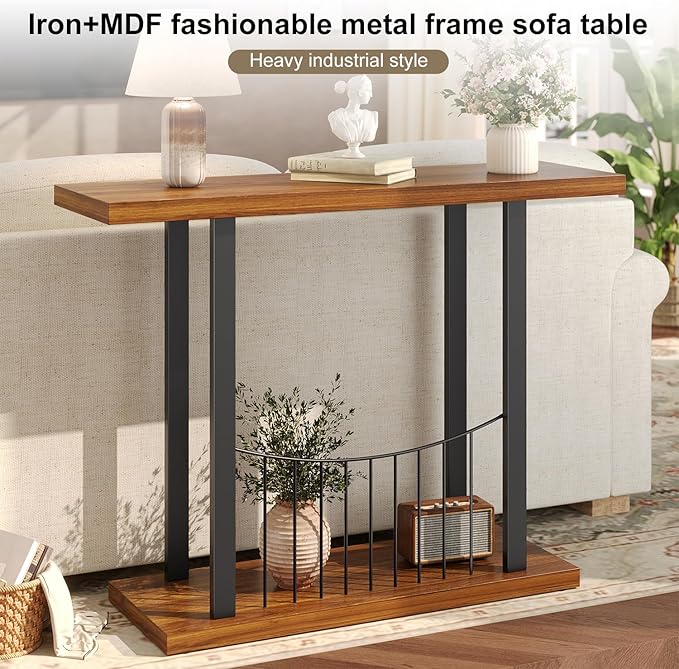 39.4 Inch Console Table, Industrial Entryway Table Sofa Tables Behind The Couch for Entrance Hallway Living Room