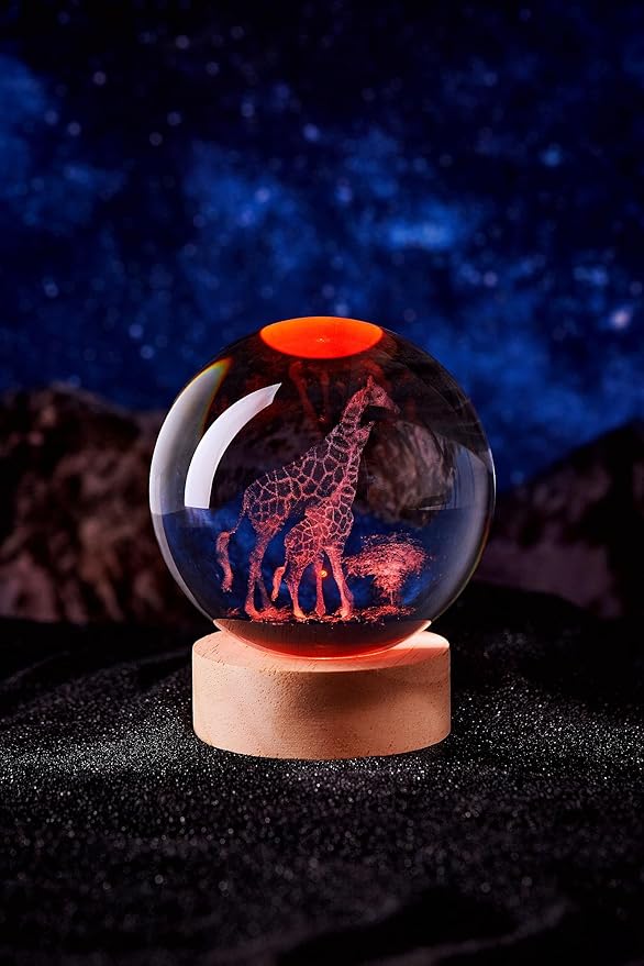 Giraffe Crystal Ball Lamp with LED Wooden Base, 16 Colors Change & Remote Control Crystal Ball Night Light, Upgraded 3.15 Inch Glass Light, Gift for Kids Wife Girlfriend (Giraffe)
