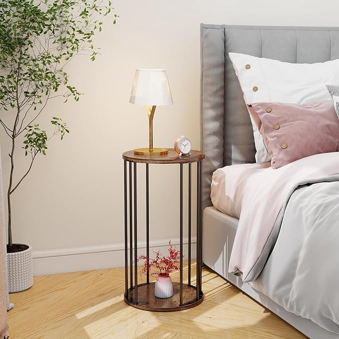 Plant Stand Indoor,small plant stool,Flower Pot Corner stand holder,Mid Century Heavy Duty Metal Tall Home Decor,Modern Round End Table,Small Rustic Display Stand for Living Room,Bedroom(Brown,21In)