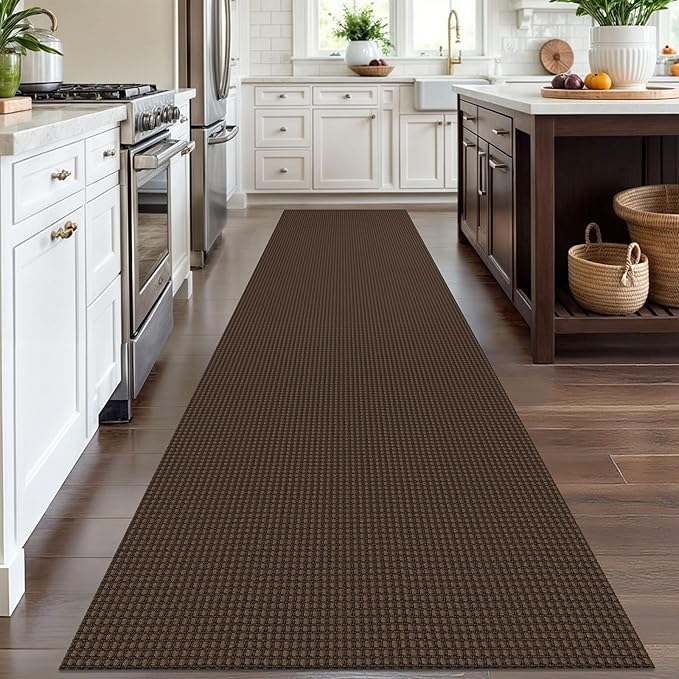 IOHOUZE Washable Runner Rug 3x12 Non Slip Rubber Backed Extra Long Hallway Runner Entryway Runner Indoor, Kitchen Rugs Woven Cotton Floor Carpet for Hall Entrance Stair, Brown