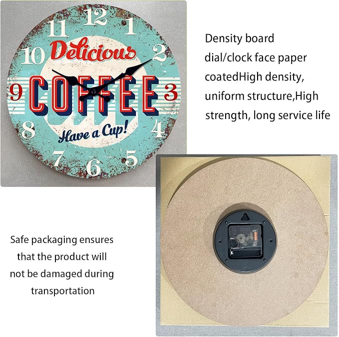 XFM Vintage Kitchen Wall Clock 12 Inch Silent Wooden Wall Clocks Battery Operated Blue Retro Round Clocks for Cafes Bar Farmhouse Office