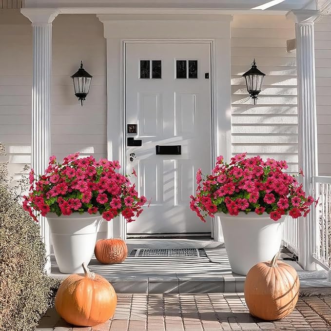 12 Bundles Artificial Flowers for Outdoor Indoor Fake Flowers UV Resistant Artificial Outdoor Flowers Fake Plants Beautiful Faux Flower for Porch Garden Home Patio Decor Home Wedding (Rose Red)