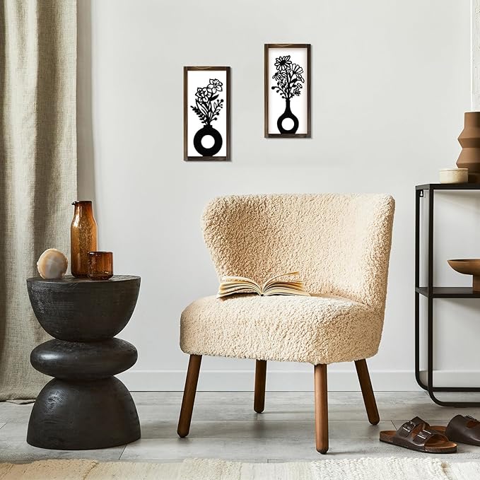 Kas Home 3D Floral Wall Art, 2 Set Rustic Wood Boho Flower with Vase Framed Wall Decor for Bathroom Living Room Bedroom Office Housewarming Gift, Ready To Hang Plaque Sculptures (White-B, 6L" x 12W", Framed)