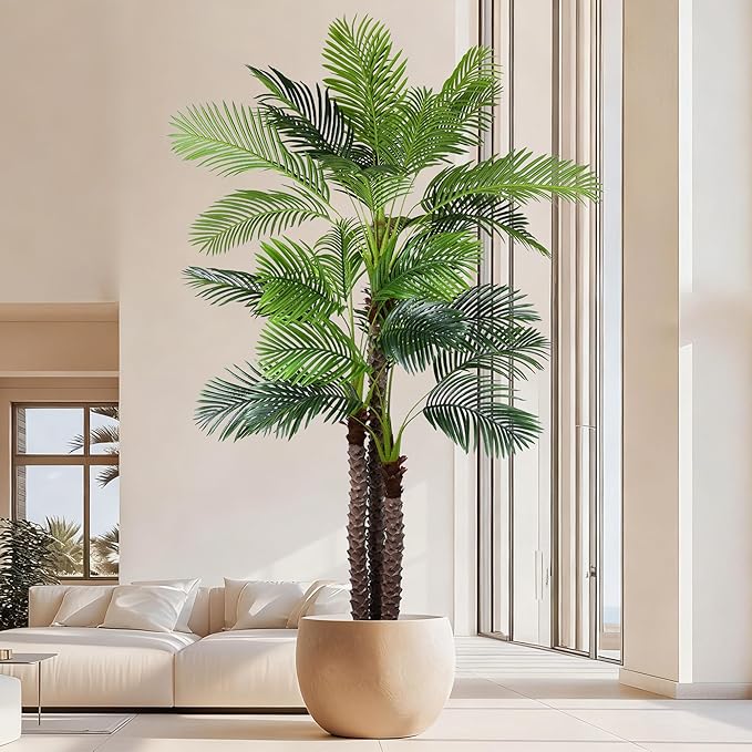 9FT Artificial Palm Tree - Tall Fake Palm Tree with 31 Lifelike Leaves & Realistic Trunk, 108" Large Faux Tropical Phoenix Palm Plant for Home Living Room Poolside Office Hotel Mall Decor