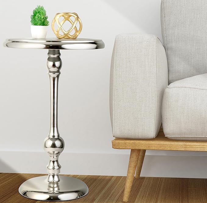 Alpha Living Home Round End Table, Modern Metal Alloy Accent Table for Living Room, Bedroom Nightstand, Small Side Table, Compact Space-Saving Furniture, Tool-Free Assembly 22" (Silver)