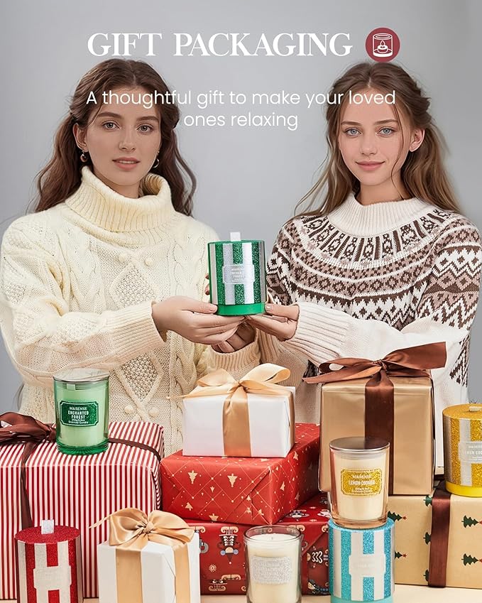 M&SENSE Rose Scented Candles, Classic Size 8.8 oz Glitter Jar Candles, Holiday Candles Gifts for Women, Strong Scented Natural Soy Candle for Winter Home Decor, 50 Hours Long Burning Candles