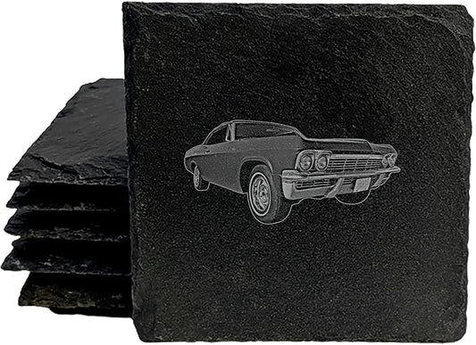 1965 Chevy Impala Coasters: Cruise in Style with Every Drink - Square Slate - Set of 6
