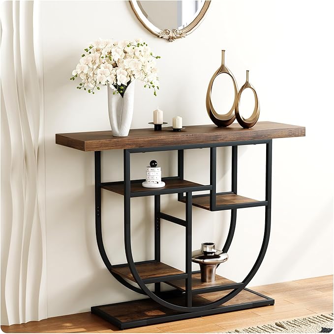 Modern Console Table for Entryway with Storage: 41.3 Inch Wood Sofa Tables for Living Room - Narrow Farmhouse Accent Desk for Home Decor