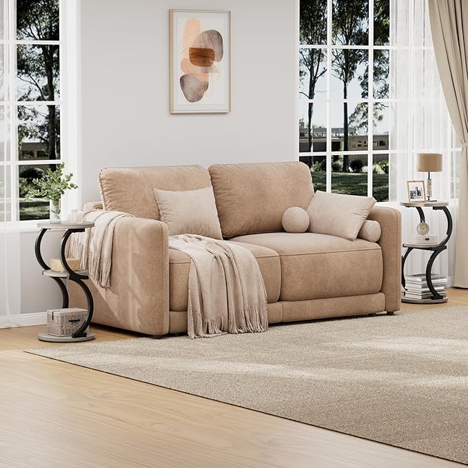 JUSTOGO Small Round Side Table, 3-Tier End Table for Living Room, Vintage Nightstand for Small Spaces Sofa Couch Corner Bedside Bedroom, S-Shaped Wood Accent Table Matel Coffee Table, Greige