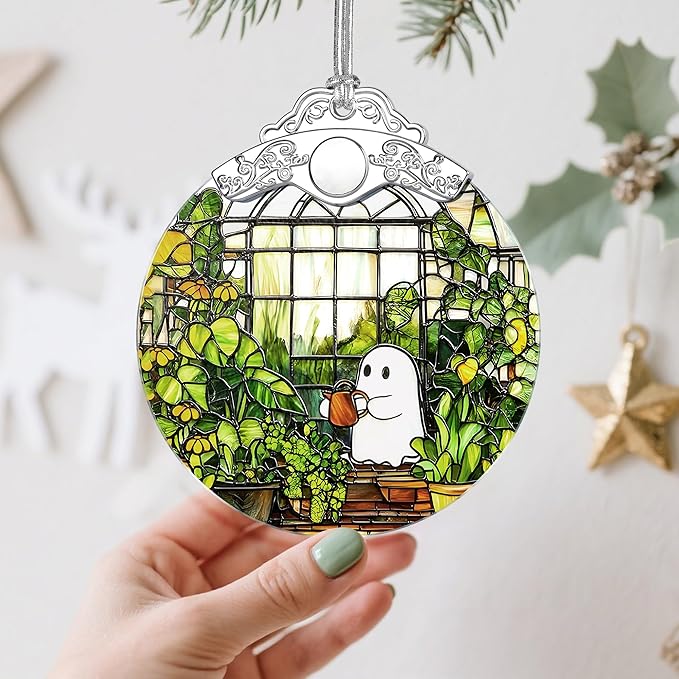 Stained Glass Ghost Christmas Ornament: Christmas Tree Ornaments & Decor, Holiday Decor – Holiday Presents, Gift Ideas & Gifts for Friends, Coworker, and Family
