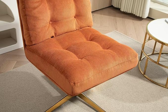 ZOBIDO Modern Accent Corduroy Chairs Comfy Upholstered Vanity Chairs for Bedroom Armchair Dining Chairs with Golden Metal Legs Desk Chair for Living Room(Orange