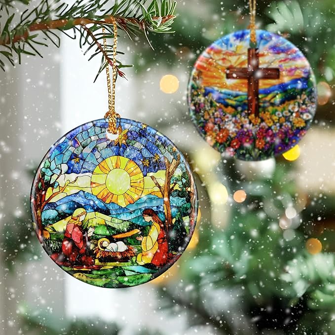 Nativity Scene Ornament: Christmas Ornaments, Religious Christmas Decorations for Tree, Catholic Ornament & Christian Holiday Decor | Religious Gifts, Christian Gifts - Design F