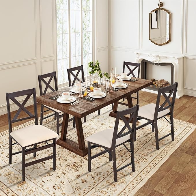 COLAMY Folding Dining Chairs Set of 2, Foldable Chairs with Padded Seats, Wood Folding Dining Room Chairs for Dinner, Kitchen, Party, Camping, Beige