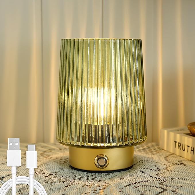 Cordless Lamp Rechargeable Battery Operated lamp, Glass Small Table lamp - Portable Dimmable Brightness Touch Wireless Bedside Lamp for Bedroom Kitchen Dining Home Living Room Decor Grey