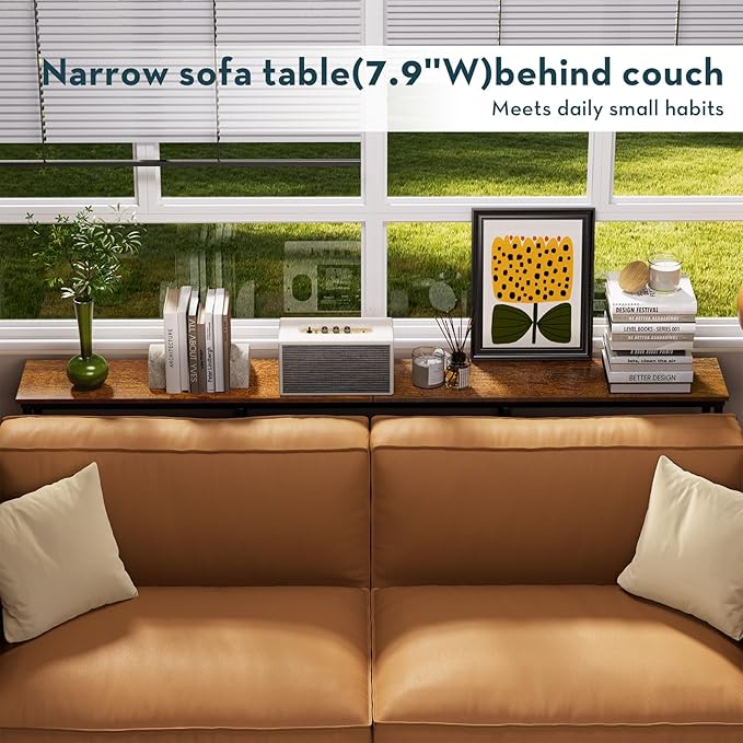WOHOMO Console Table,3-Tier Small Entryway Tables,Narrow Sofa Table for Hallway,Rustic Brown(63 inch)