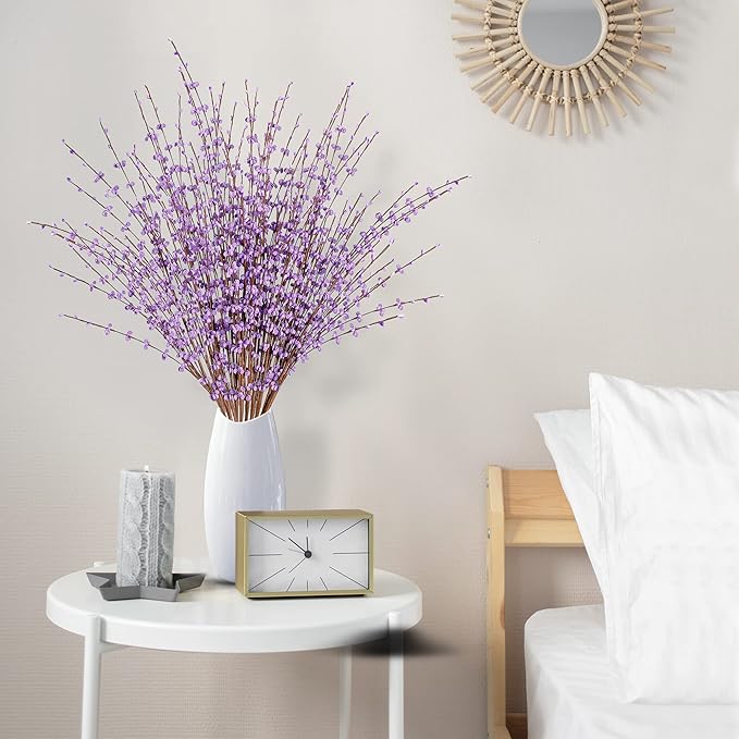 Sggvecsy 10 Pcs 29.5’’ Long Artificial Jasmine Flowers Tall Fake Flower Bouquet Faux Jasmine Plants Dry Branches for Wedding Home Party Office Hotel Restaurant Kitchen Decoration（Light Purple）