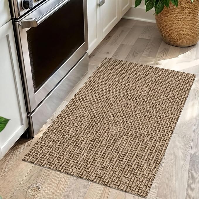 IOHOUZE Small Area Rug 2x3 Washable Woven Rugs for Entryway Non Slip Rubber Backed Kitchen Rugs Indoor Outdoor Doormat Throw Rug Floor Carpet for Entrance Front Door, Orange/Tan/Brown