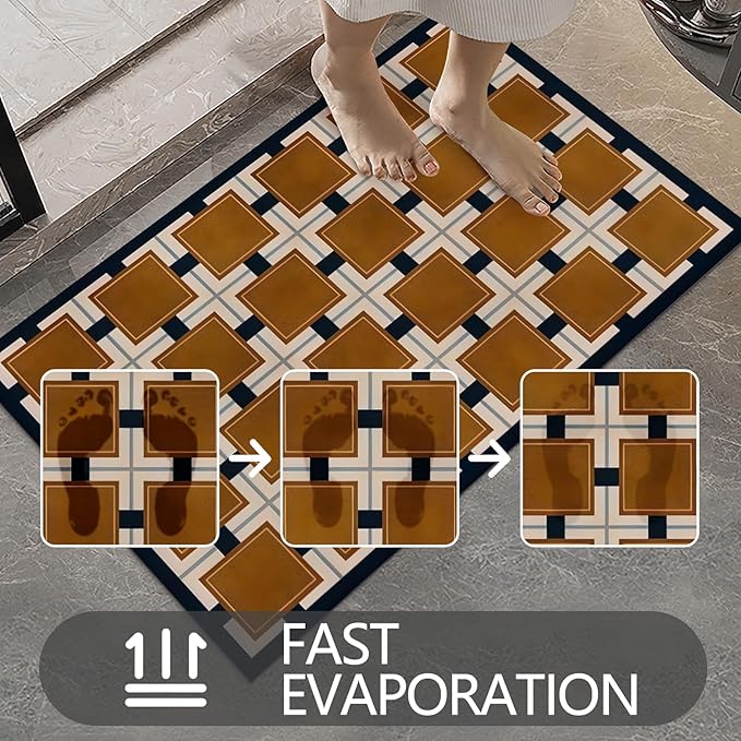 Ultra Thin Door Mat Indoor Entrance, 1/10 in Thin Door Mats for Inside Entry, Non-Slip Rubber Backing Washable Doormat, Fade Resistant, Absorbent, Low Profile Dirt Trapper, 30"X17",Khaki Checkered